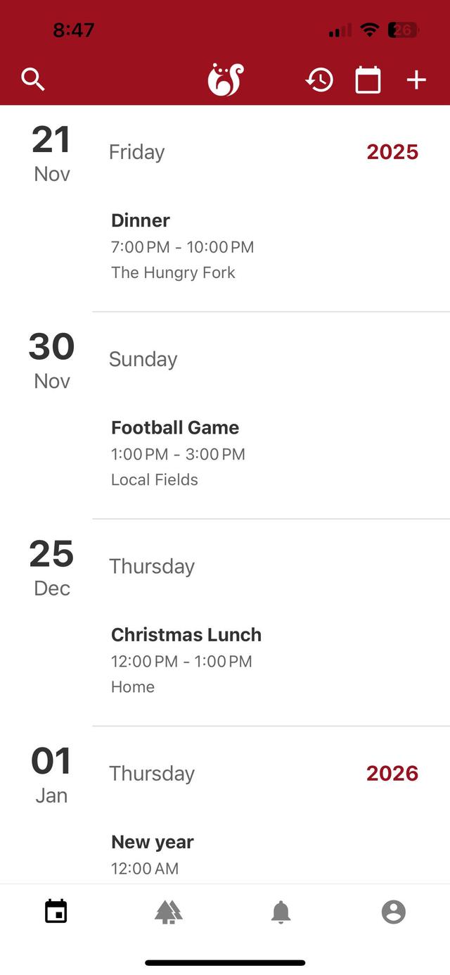 Calendar View Screenshot