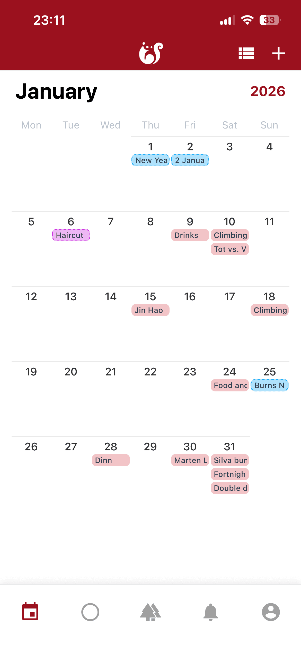 month calendar view in calsocial
